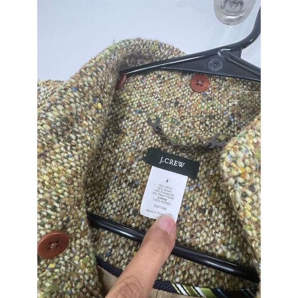 J. Crew Women's Vintage Green Wool Tweed Double-Breasted Peacoat 4 - Picture 6 of 9